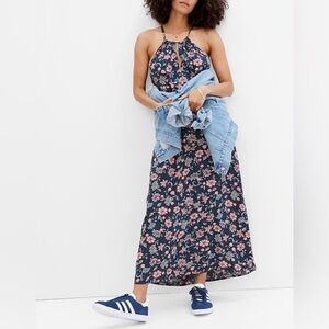 Lucky Brand Vintage Multi Floral Prints Halter Maxi Dress L